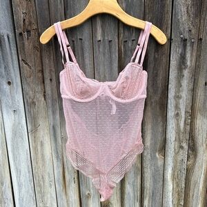 Victoria’s Secret Incredible Unlined Balconette Lace Bodysuit Blush Pink L